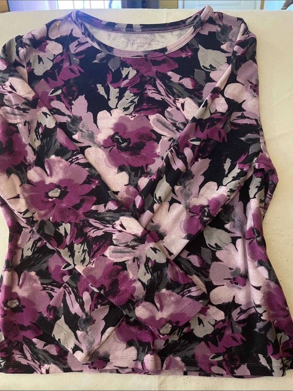 St. John's Bay Petite Classic Tee - Purple Black Tie-Dye